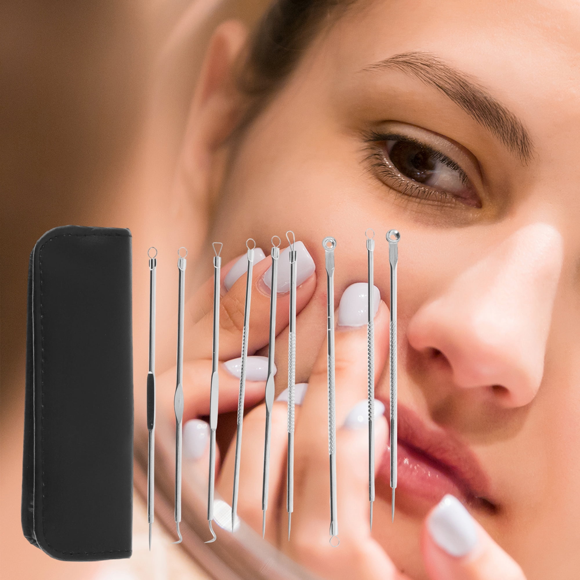 Unique Bargains Professional Stainless Steel Pimple Extractor Tool Kit Silver Tone
