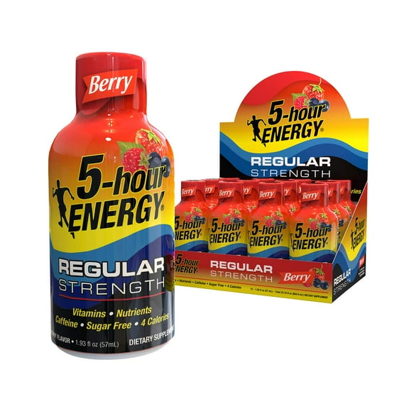 5-Hour Energy Shot, Regular Strength, Berry, 1.93 Oz, 12 Pack.