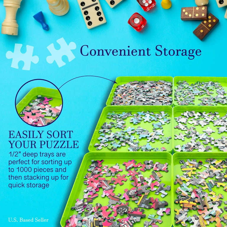 Set of 9 Blue Plastic Stackable Puzzle Piece Separating Sorting Trays