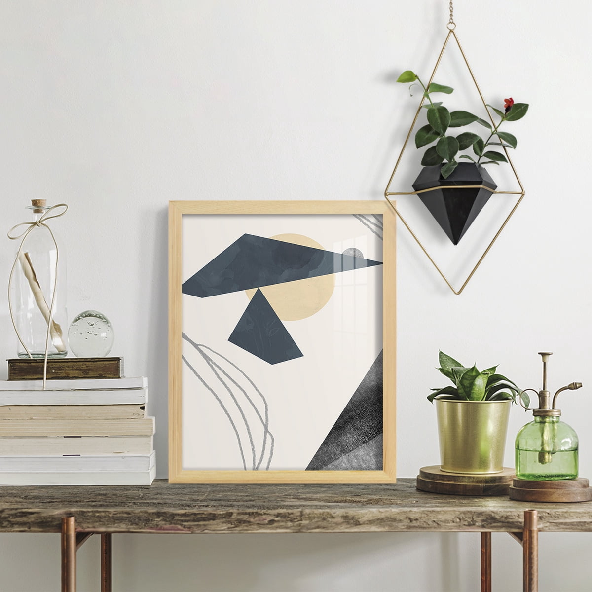 Diamond Slate IV - Framed Print w/glass - Natural Wood