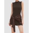 thumbnail image 4 of Women Sleeveless Bodycon Mini Tank Dresses with Ruched Wrap Tie Cover Up Skirts Brown L, 4 of 9