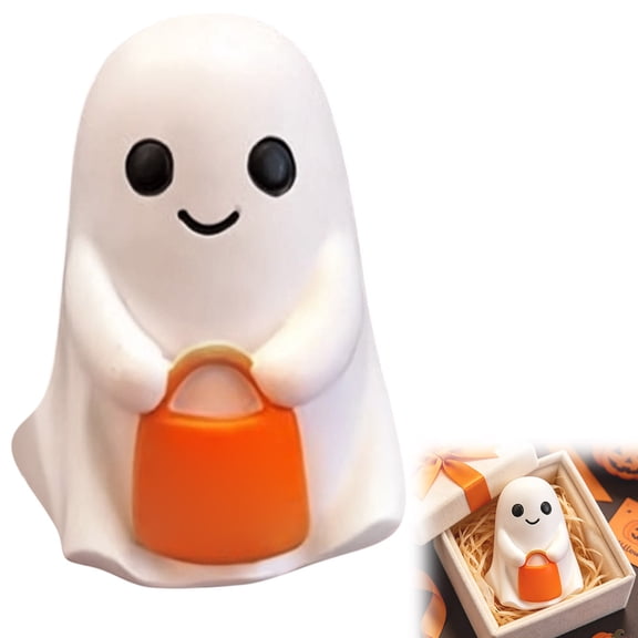 Cute Ghost Figurine, Halloween Resin Ornament Decor, Spooky Tabletop Ghost Statue for Desk, Shelf, Windowsill, Kids Room, Halloween Party