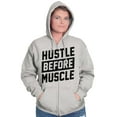 thumbnail image 3 of Hustle Before Muscle Inspiring Gym Unisex Fleece Graphic Zip Up Hoodie Brisco Brands 4X, 3 of 5