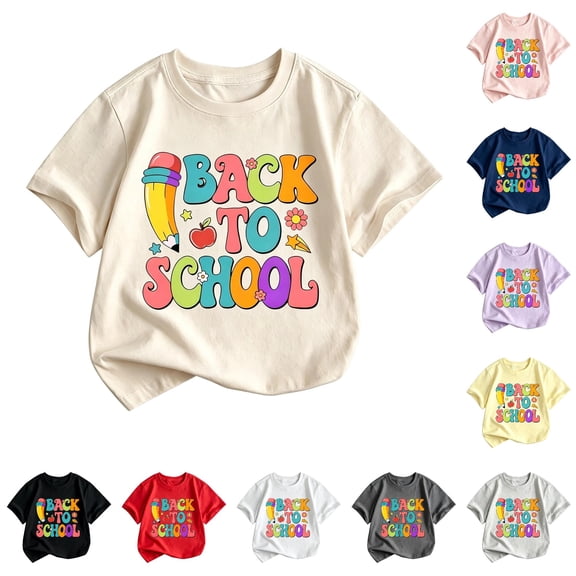 WERYOUNG Girls Back To School T Shirt Short Sleeve Crewneck Letter Prints T-Shirts Kids Lightweight Knit Tees First Day Of School Shirt Versatile Top 2-3 Years