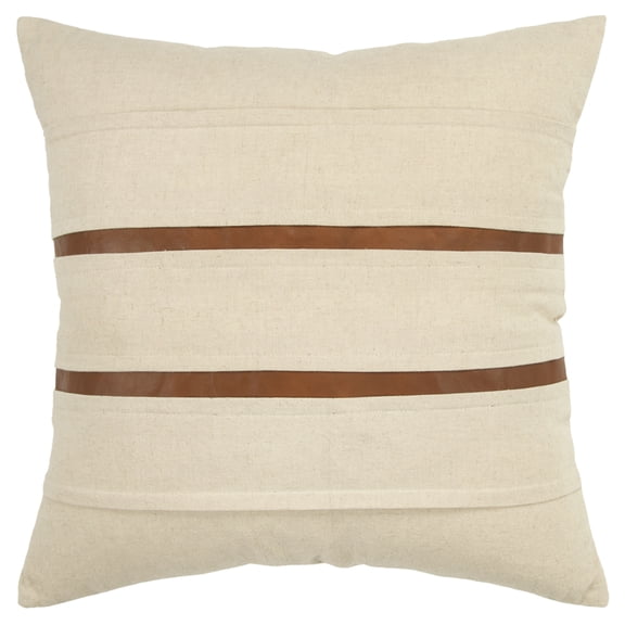 Donny Osmond Stripe 20" x 20" Cotton/Leather Pillow Cover in Cream