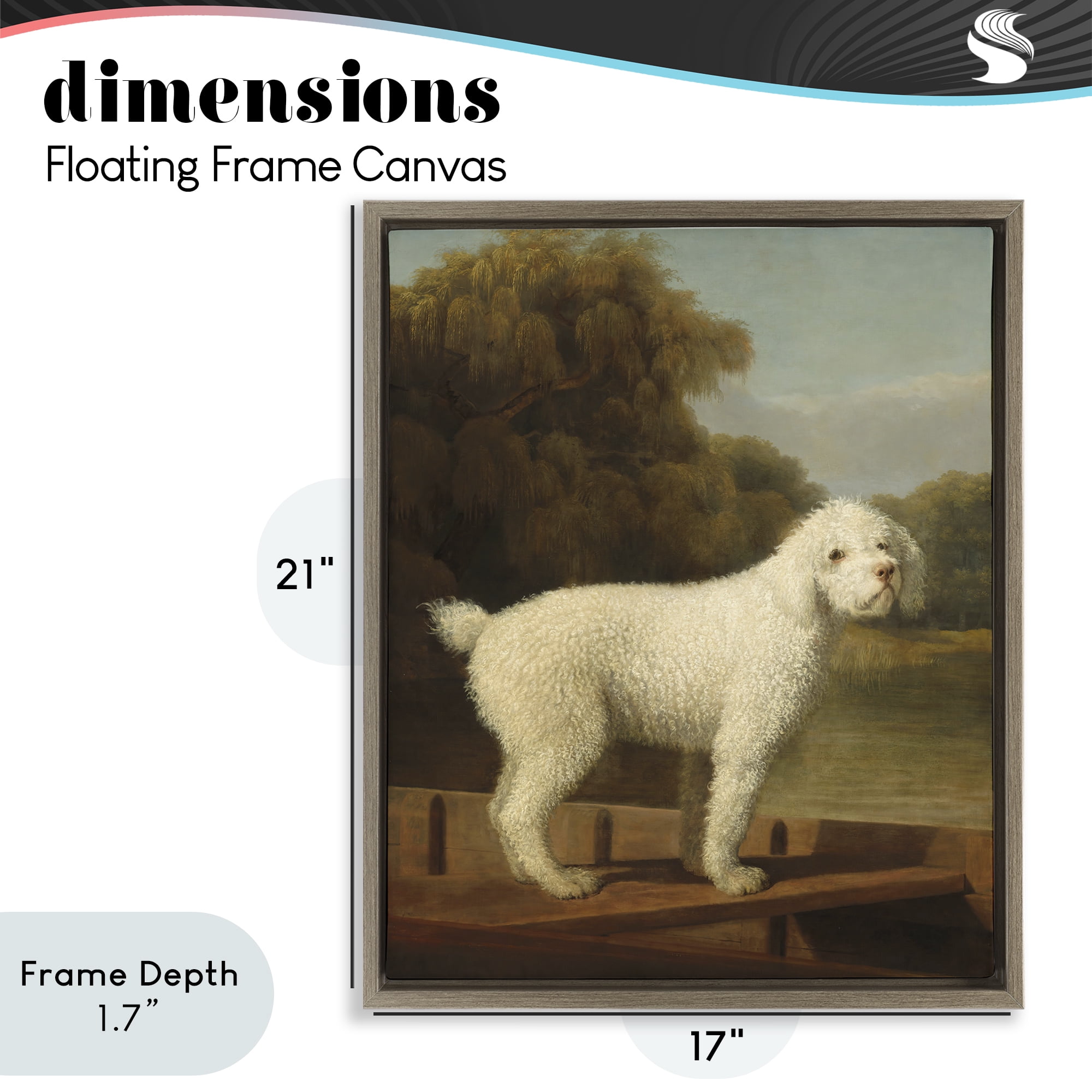 Stupell Industries White Poodle in a Punt Brown Framed Floater Canvas Wall Art, design by Tina LeCour
