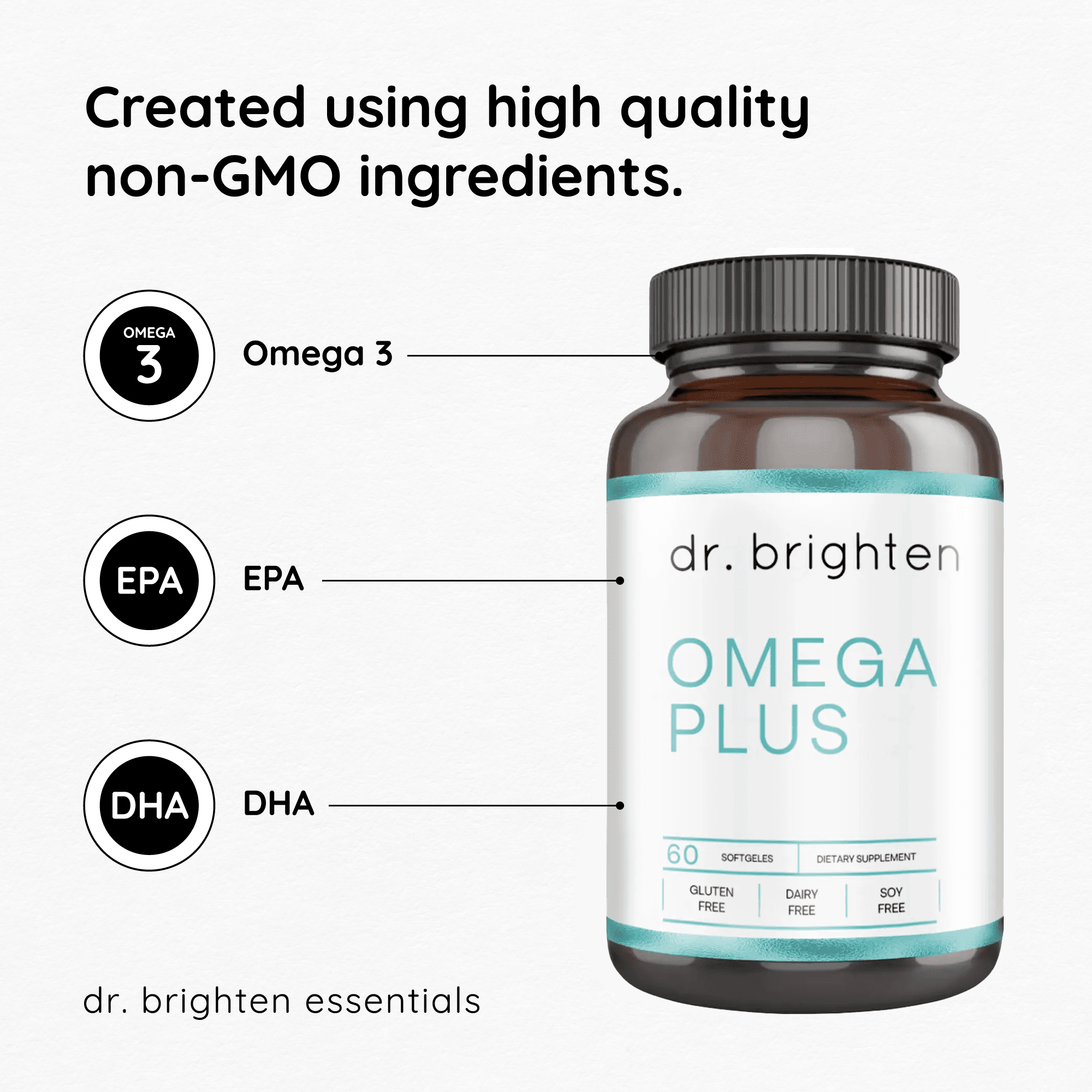 Dr. Brighten Omega Plus — 1500 mg of EPA/DHA Non-GMO Fish Oil Supplement for Heart, Brain, and Immune System — 60 Softgels