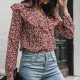 thumbnail image 4 of Blusa de manga larga con cuello en V floral pequeño con volantes sueltos para mujer Pompotops  FGAJ14508, 4 of 9