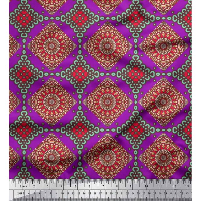 Soimoi Polyester Crepe Fabric Floral Mandala Print Sewing Fabric Yard 42 Inch Wide