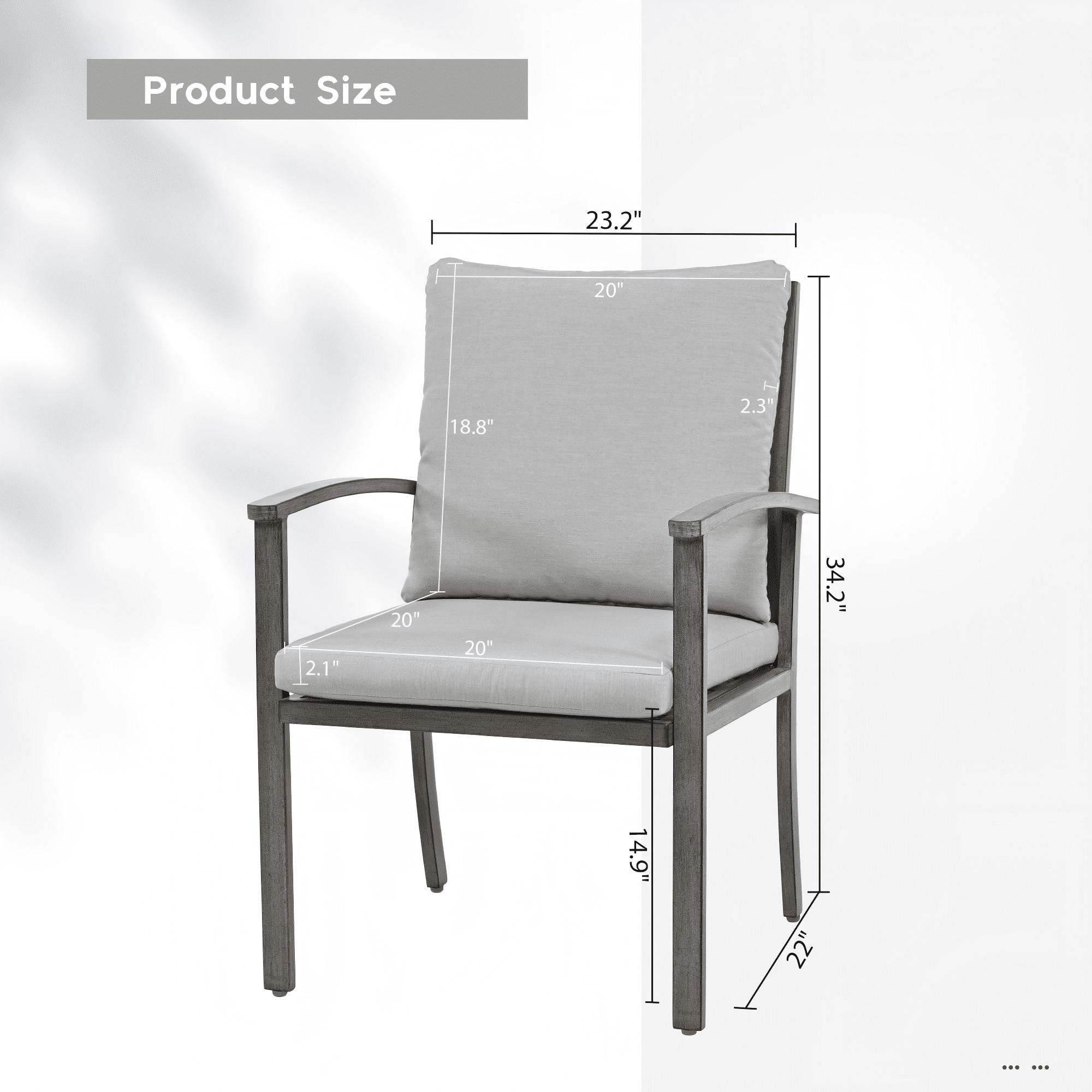 Outdoor Dining Chairs Set of 2, Aluminum Patio Chairs with Cushions, Rope Backrest Ergonomic Armrest Bistro Chairs for Porch Backyard Pool,Gray