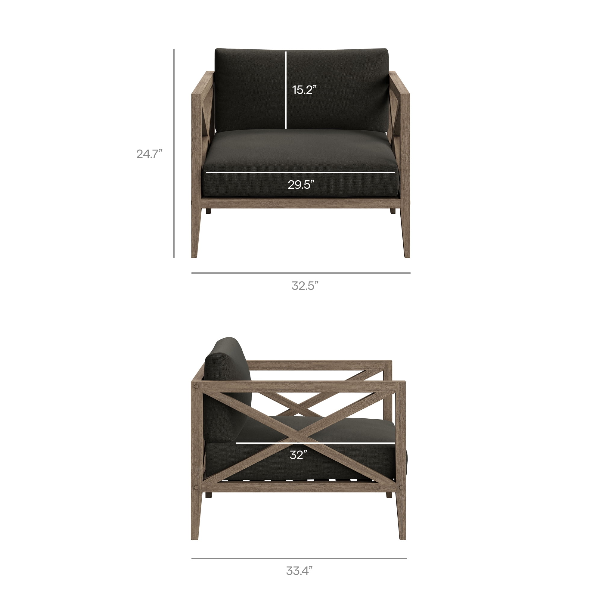 Northlake Outdoor Teak Armchair in Weathered Gray Flint