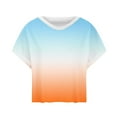 thumbnail image 4 of Olyvenn Workout Tops for Women Open Back Short Sleeve Oversized Athletic Shirt Casual Loose Yoga Tee Trendy Gradient Color Crop Top Orange L, 4 of 5