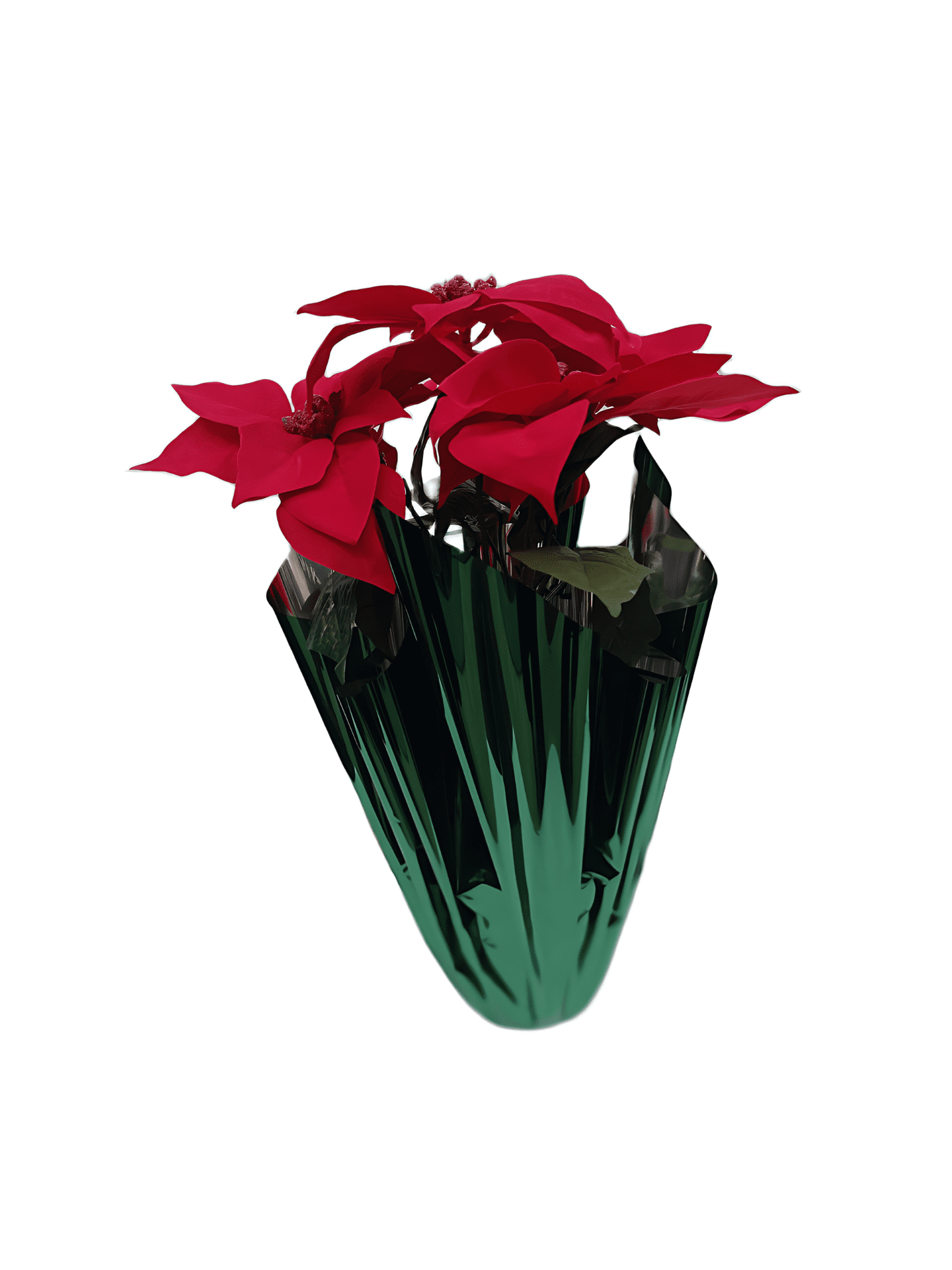 Holiday Time 17" Red Velvet Artificial Christmas Poinsettia Plant in Green Foil Wrapped Pot