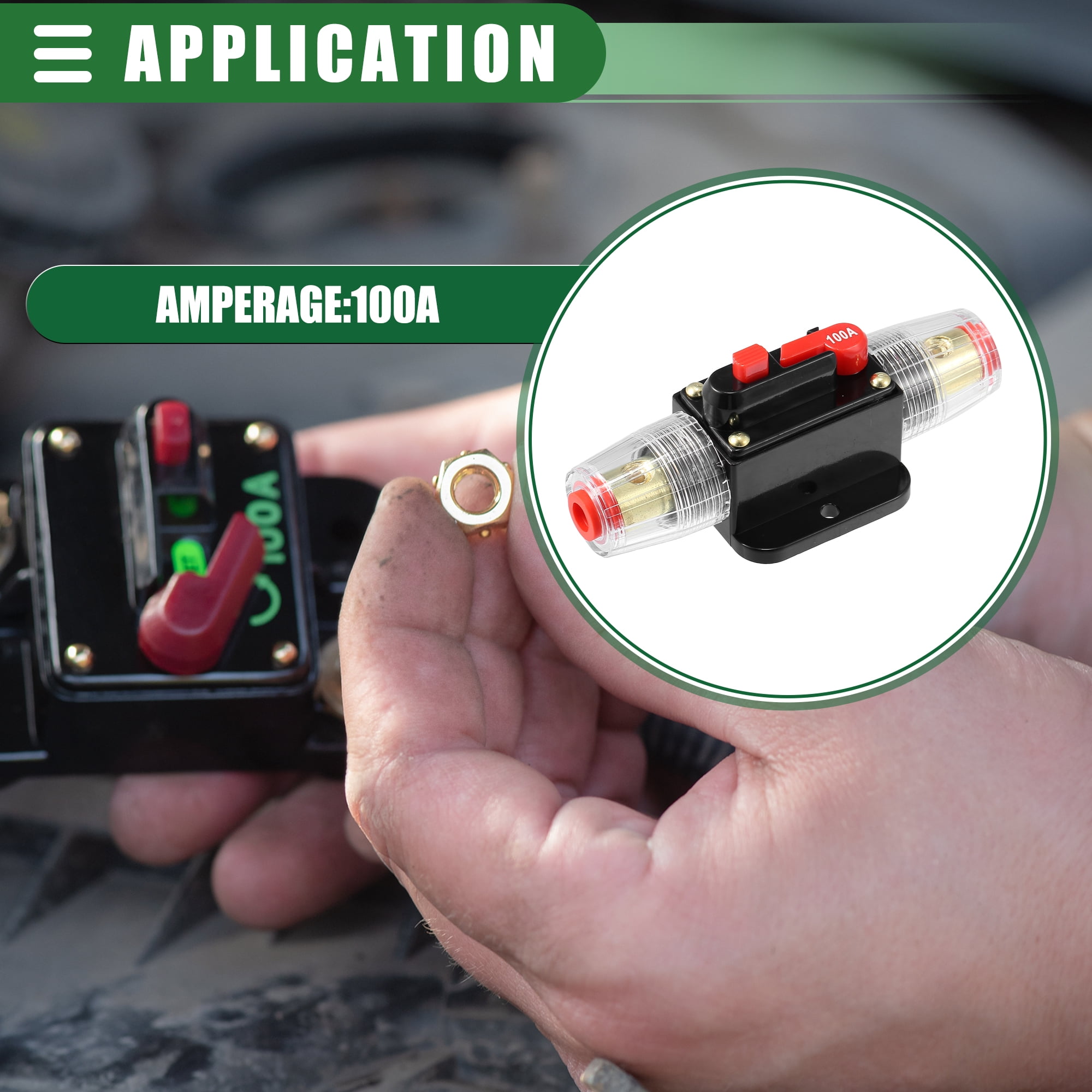 Unique Bargains 2 Set DC 12V-24V Fuse Holder 100A Inline Circuit Breaker Reset Fuse Holder Zinc Alloy Black