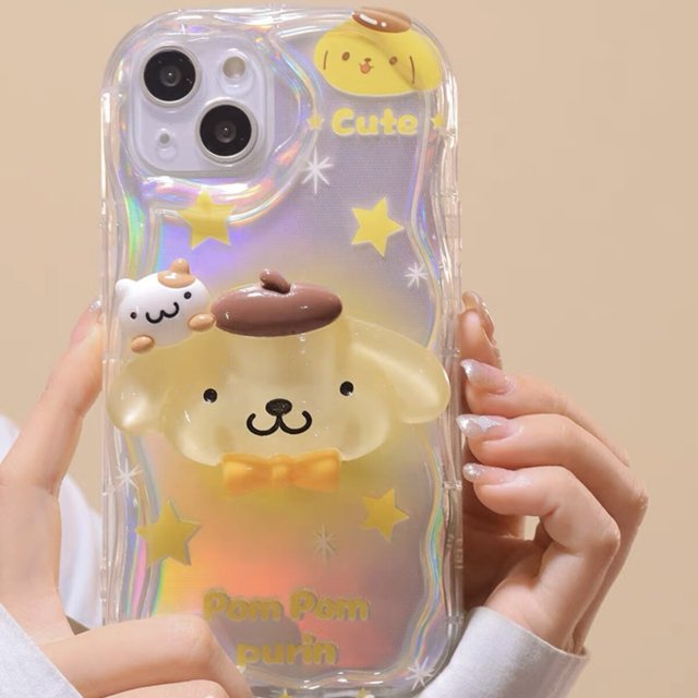 Funda de teléfono 3D Sanrio Melody Cinnamoroll Pom Purin para Iphone 11 12 13 14 Pro Max Mini X Xs Xr 7 8 Plus SE, funda transparente Fivean unisex