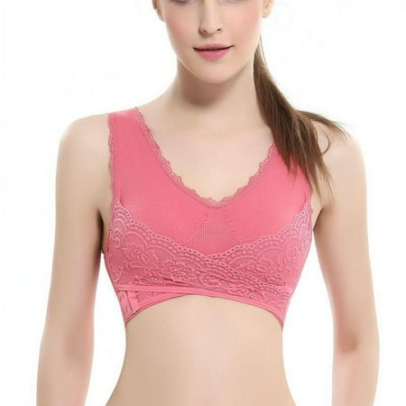 

Zonghan Comfortable Solid Color New Cross Side Buckle Without Rims Gathered Sports Underwear Sleep Bra Rose XL