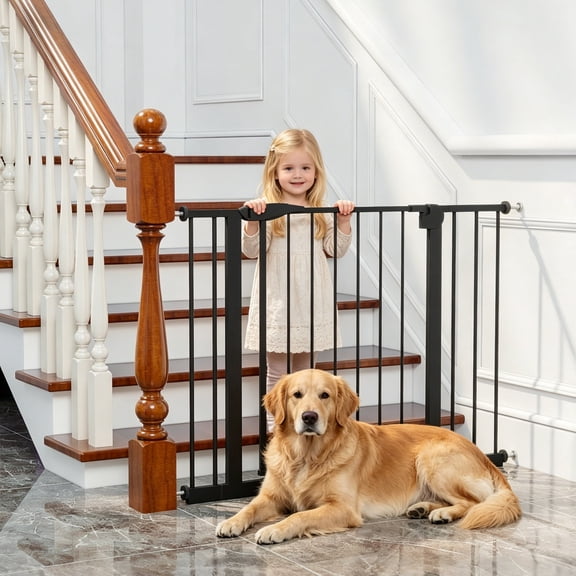 31.1" Tall Baby Gate for Stairs & Doorways, Adjustable 29.5-44.1" Wide Pressure Mounted Safety Gate, No Drill Dog Gate with Double Lock Walk Through Design for Kids & Pets, Black