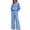Blue, variant on Linen Sets for Women 2 Piece Long Sleeve Lapel Button up Shirt Wide Leg Cotton Breathable Pants Suits with Pockets Black