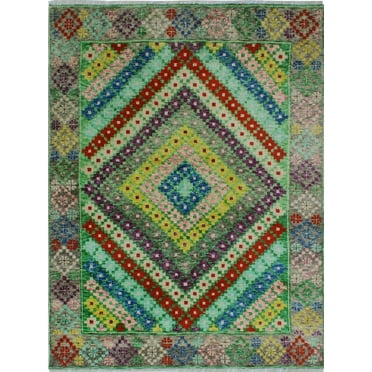 Balochi Hasani Blue/Grey Rug, 4'10" x 6'4"