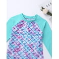 thumbnail image 4 of Linjinx Kids Girls Long Sleeves Rash Guard Shirt 2 Pieces Swimsuit Swimwear Bathing Suit Cyan 3, 4 of 6