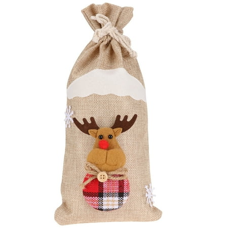 

1pc Christmas Decorations Linen Elk Designed Wine Bottle Bag Bottle Cover