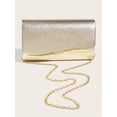 thumbnail image 2 of Fashionable Metal Pu Leather Envelope Clutch Bag With Fine Cross Textured Design For Women, Come With Chain, 2 of 5