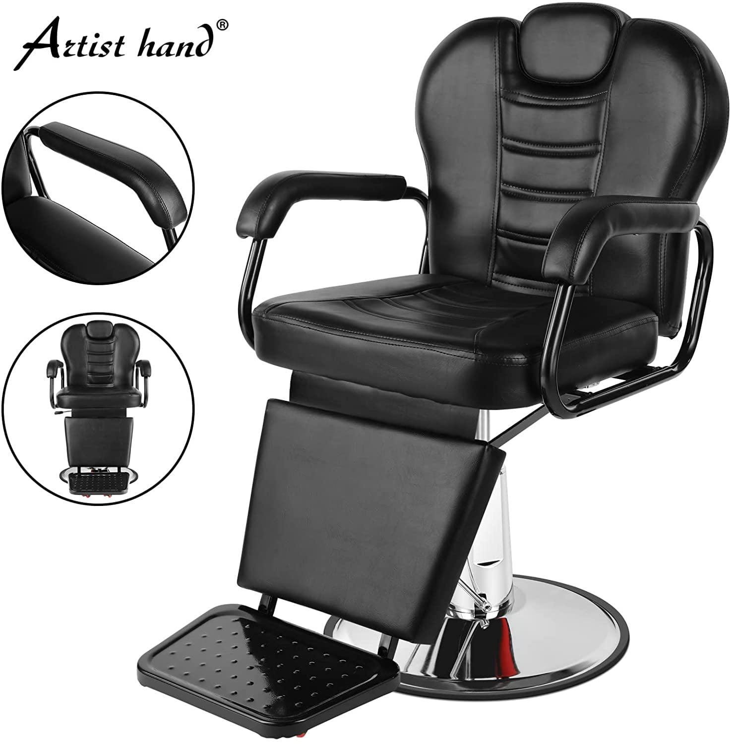 Artist Hand Hydraulic Heavy Duty Recliner Barber Chair Salon Spa Shampoo (Black)