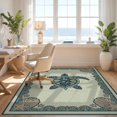 thumbnail image 3 of Design&I 3'x5' Washable Accent Rug Pet Friendly & Non-Slip Built-In Grip Turtle Nautical Wave Seashell Border Motif Starfish Coral Ocean Flowing Dynamic for Bedroom, Walk-in Closet, 3 of 7