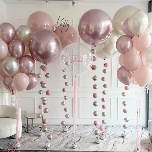 Balloons Set, Double Stuffed Pearl White Sand Blush Pale Light Pink Apricot Champagne Gold Helium Balloon for Birthday Wedding Easter Bridal Shower Party Decorations