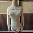 thumbnail image 4 of VNKIDY Women Turtleneck Sweater Solid Color Turtleneck Sweater Soft Ribbed Knit Puff Long Sleeve Fitted Top For Daily Wear Fashionable Knitwear, 4 of 4