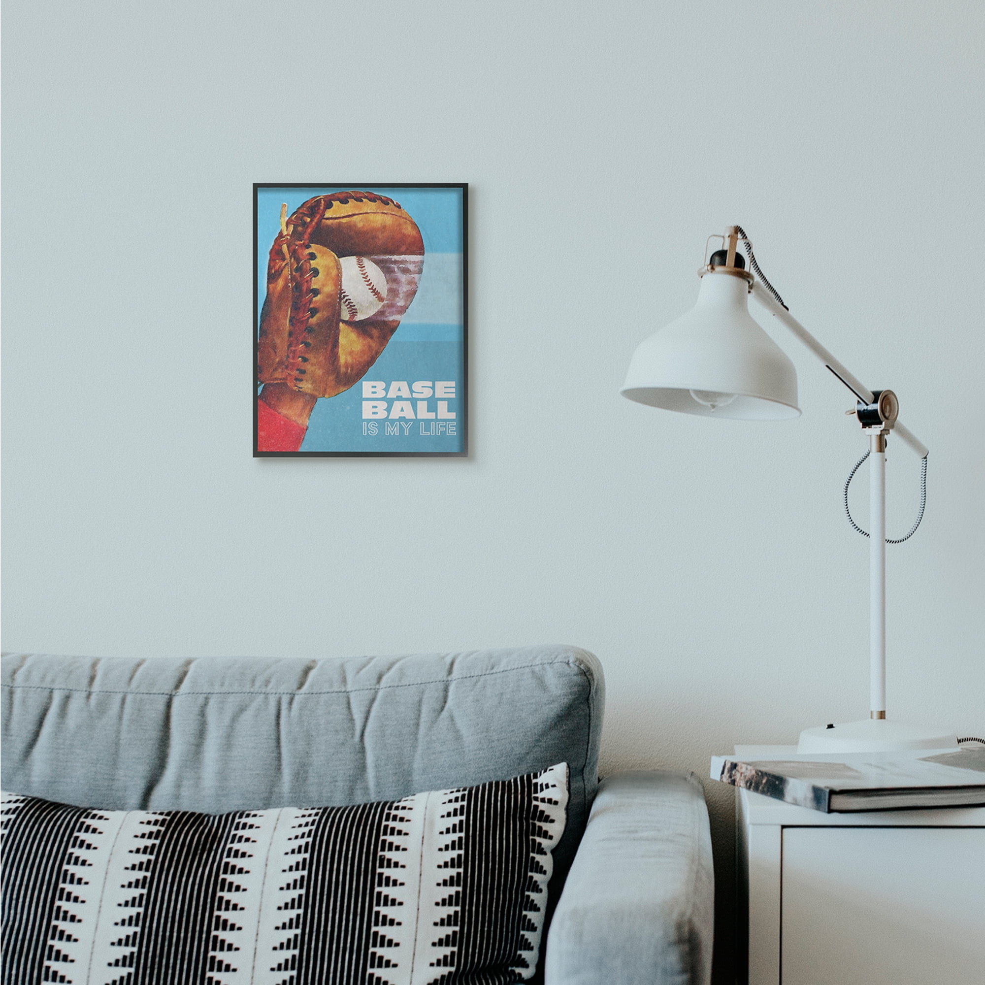 Stupell Industries Baseball Is My Life Mitt Red Blue Sports Design Framed Wall Art by The Saturday Evening Post