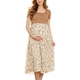 thumbnail image 2 of Edvintorg Maternity Dress Women Knit Short Sleeve Casual Pregnant Dresses Floral Printed Square Neckline Flowy Pregnancy Dress Khaki S, 2 of 8