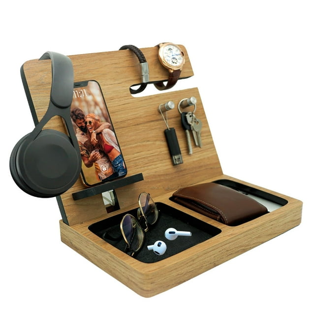 Regalos Para Hombre - Organizador de Escritorio - Soporte Para Celular, Cartera, Accesorios, Reloj y Porta Llaves - Organizacion Hogar, Oficina y Buro, Docking Station - Regalo Graduación