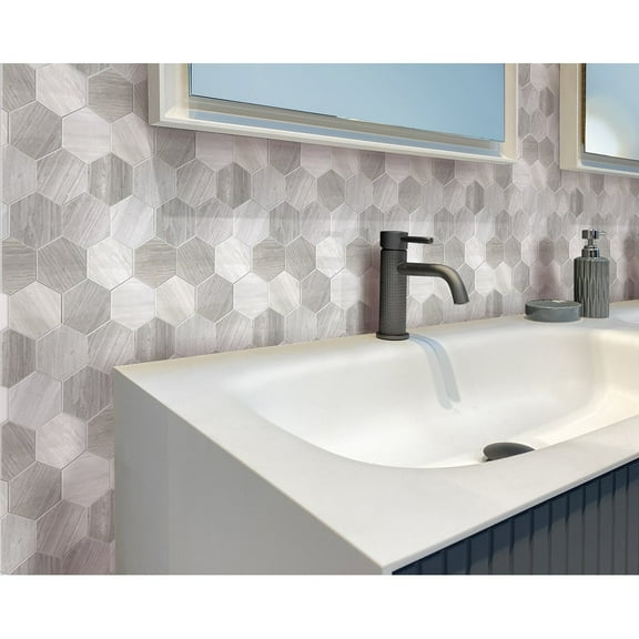 Apollo Tile   Beige 11.4-in. x 12.3-in Polished Wooden Textured Mosaic Hexagon Floor And Wall Tile (4.87 sq ft/case)