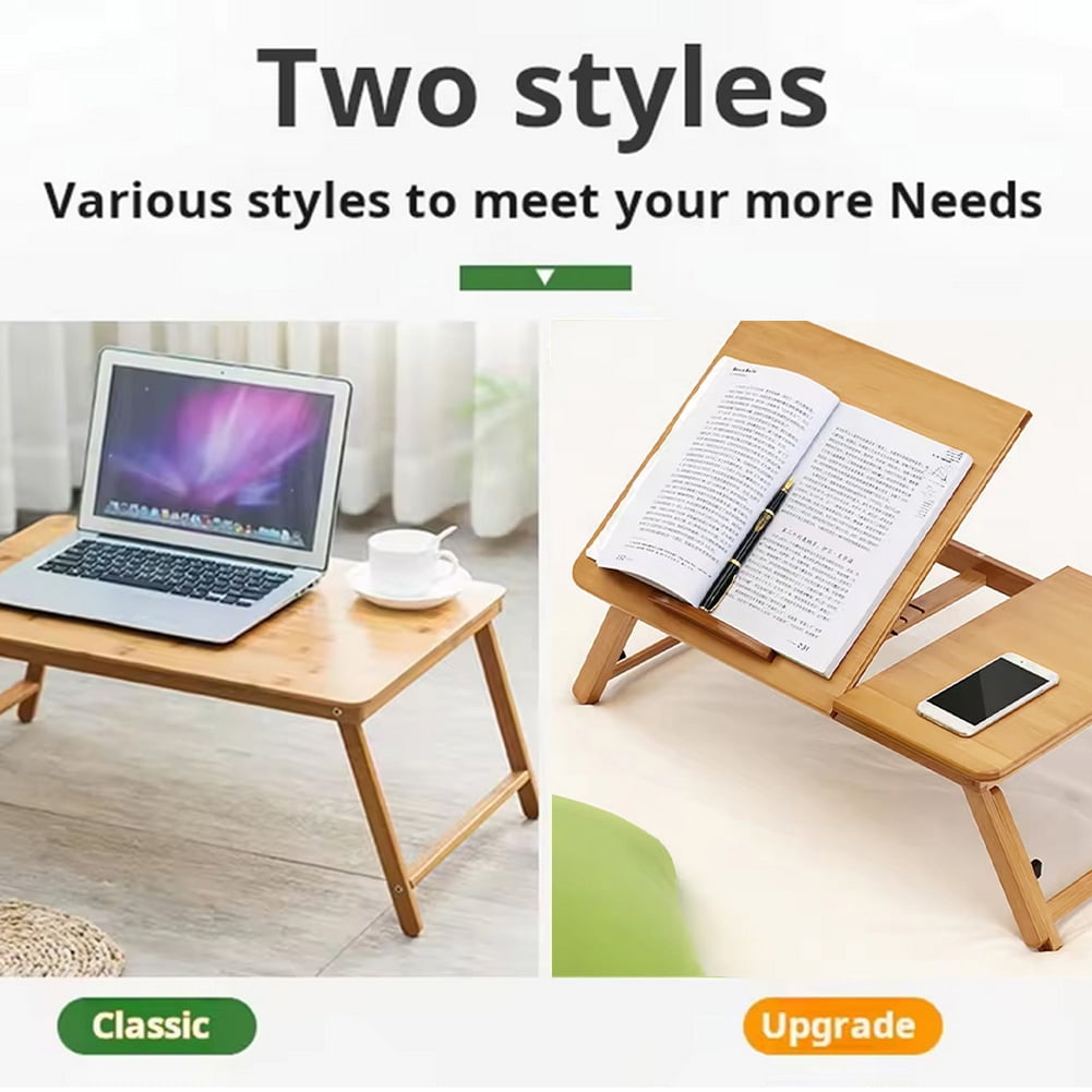 Portable Foldable Laptop Desk for Bed, Adjustable Bamboo Laptop Desk Table for Bed or Sofa, Multi-Functional Floor Desk for Working, Reading, Writing