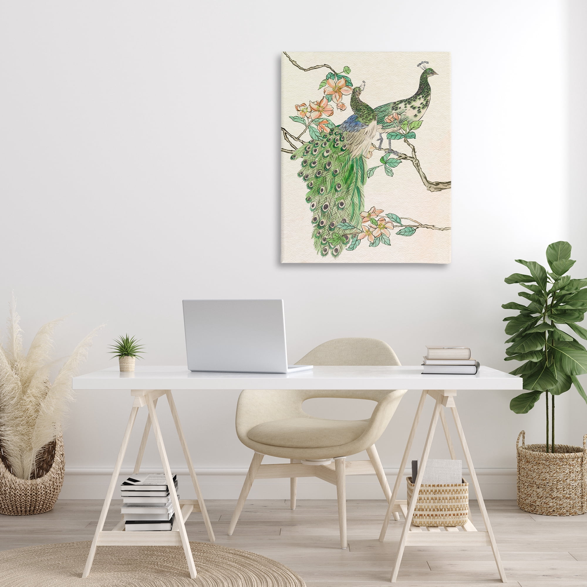 Stupell Industries Peacock Pair on Branch Animals & Insects Painting Gallery Wrapped Canvas Art Print Wall Art, 30 x 40