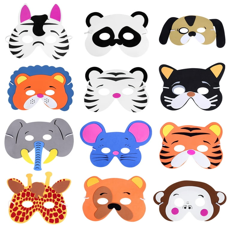 12pcs Mask Birthday Party Supplies Paper Animal Masks Cartoon Kids