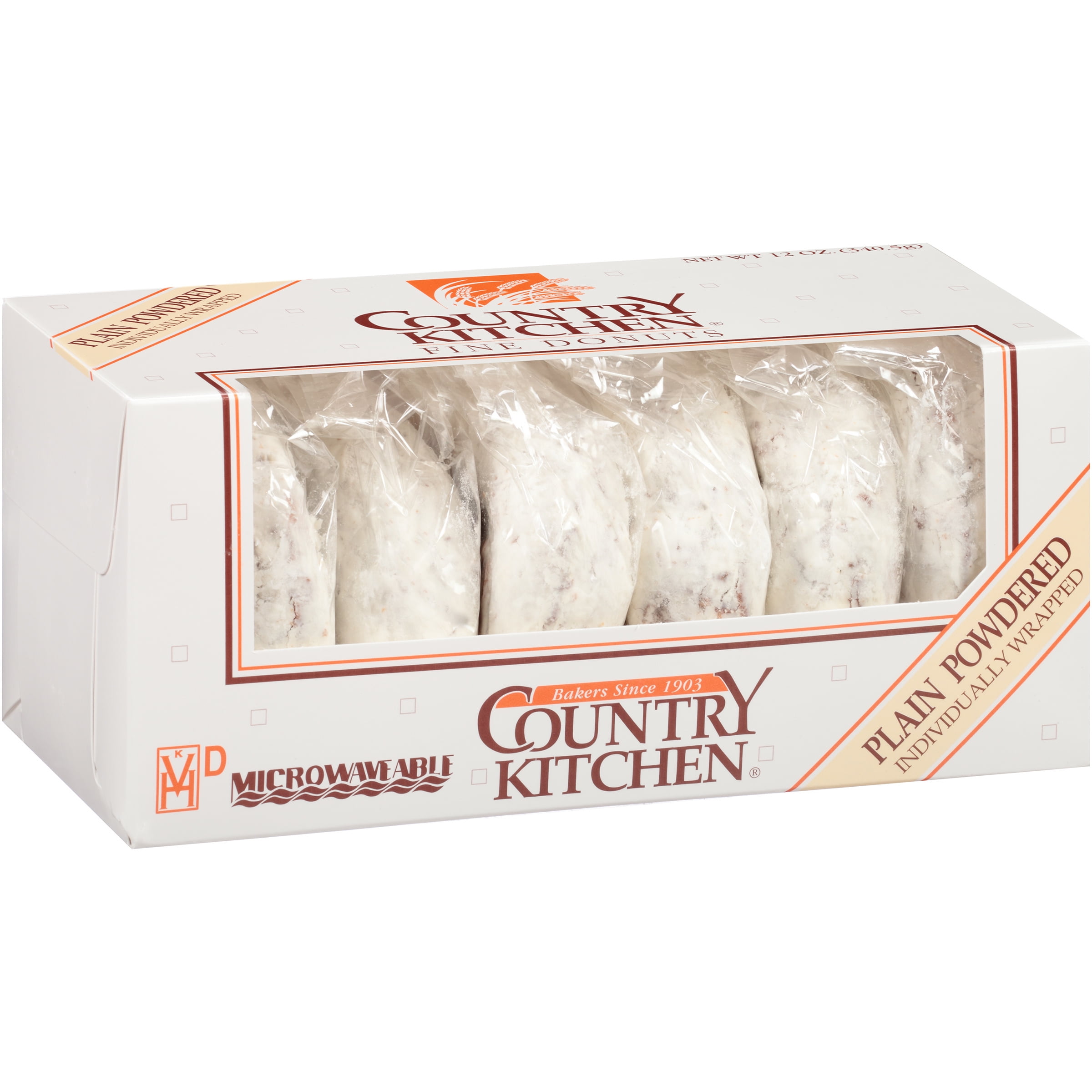 Country Kitchen Plain Powdered Fine Donuts, 12 oz, 6 Count, Shelf-Stable