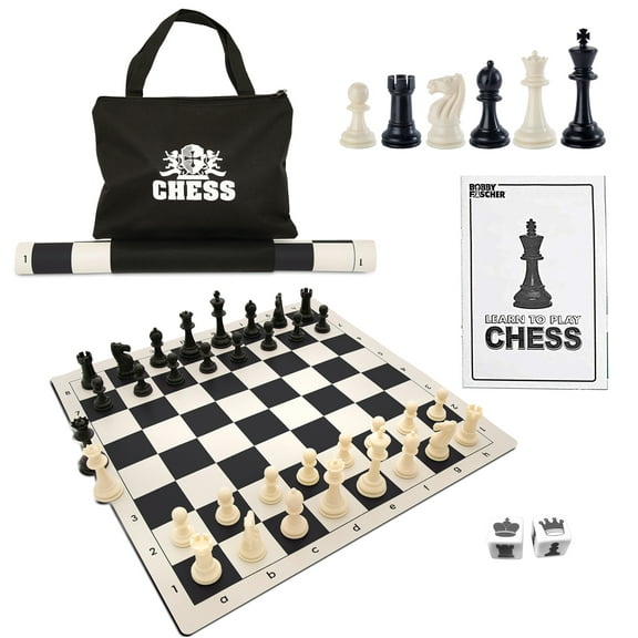 WE Games Travel Tournament Chess Set, 20 inch Roll Up Vinyl Chess Board with Storage Bag