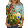 thumbnail image 2 of T-shirts pour Femmes Mode Féminine T-shirt Imprimé Ample Blouse à Manches 3/4 Col Rond Hauts Décontractés Blouse d'Été en Liquidation, 2 of 5