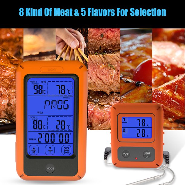 Wireless Remote Cooking Food Meat Thermometer with Dual Probe for
