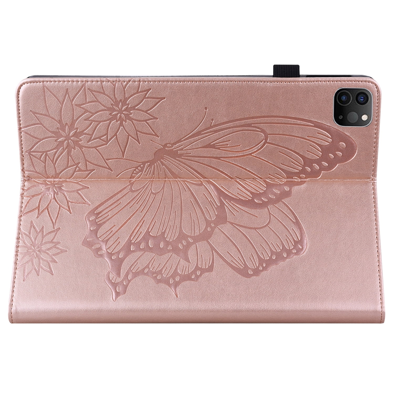 Allytechgroup iPad Pro 11 Case Cover, Stylish Big Butterfly Design PU Leather Smart Cover Auto Sleep Wake Pencil Holder Flip Stand Shockproof Bumper Case for Apple iPad Pro 11" 2024 M4, Rosegold