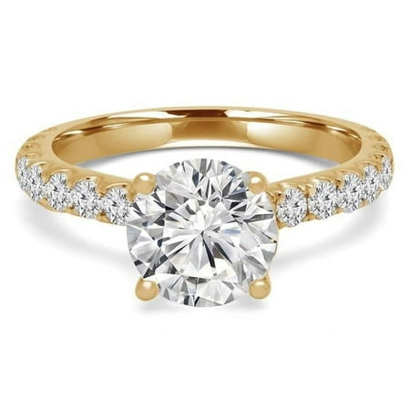 Majesty Diamonds MD210314-8 1.9 CTW Round Diamond Solitaire Engagement Ring with Accents in 14K Yellow Gold - Size 8