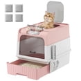 thumbnail image 2 of PawHut Cat Litter Box, Hooded Cat Litter Tray with Drawer Pan, 4 Deodorization Bags, Easy to Clean, Pink, 2 of 9