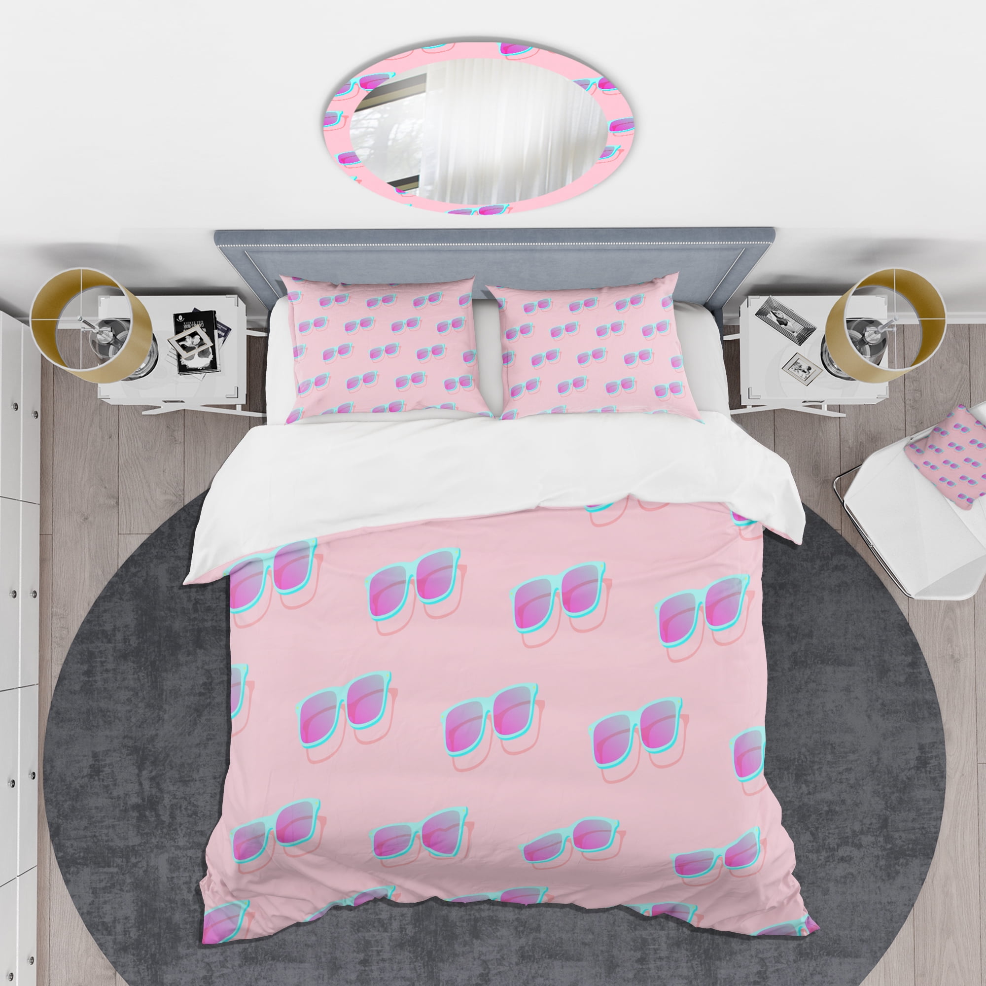 Designart 'Pink Abstract Retro Pattern I' Mid-Century Modern Duvet Cover Set