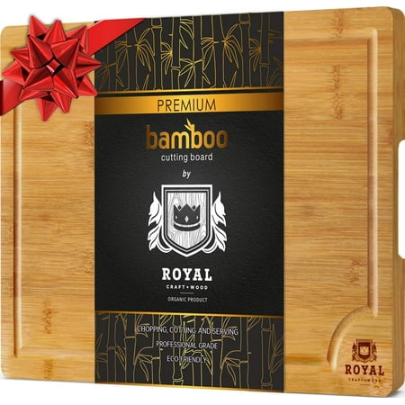 Bamboo Cutting Board for Kitchen - Best for Chopping Meat and Vegetables - Small, 10 x 15 inches by Royal Craft (Best Cutting Board For Cooked Meat)