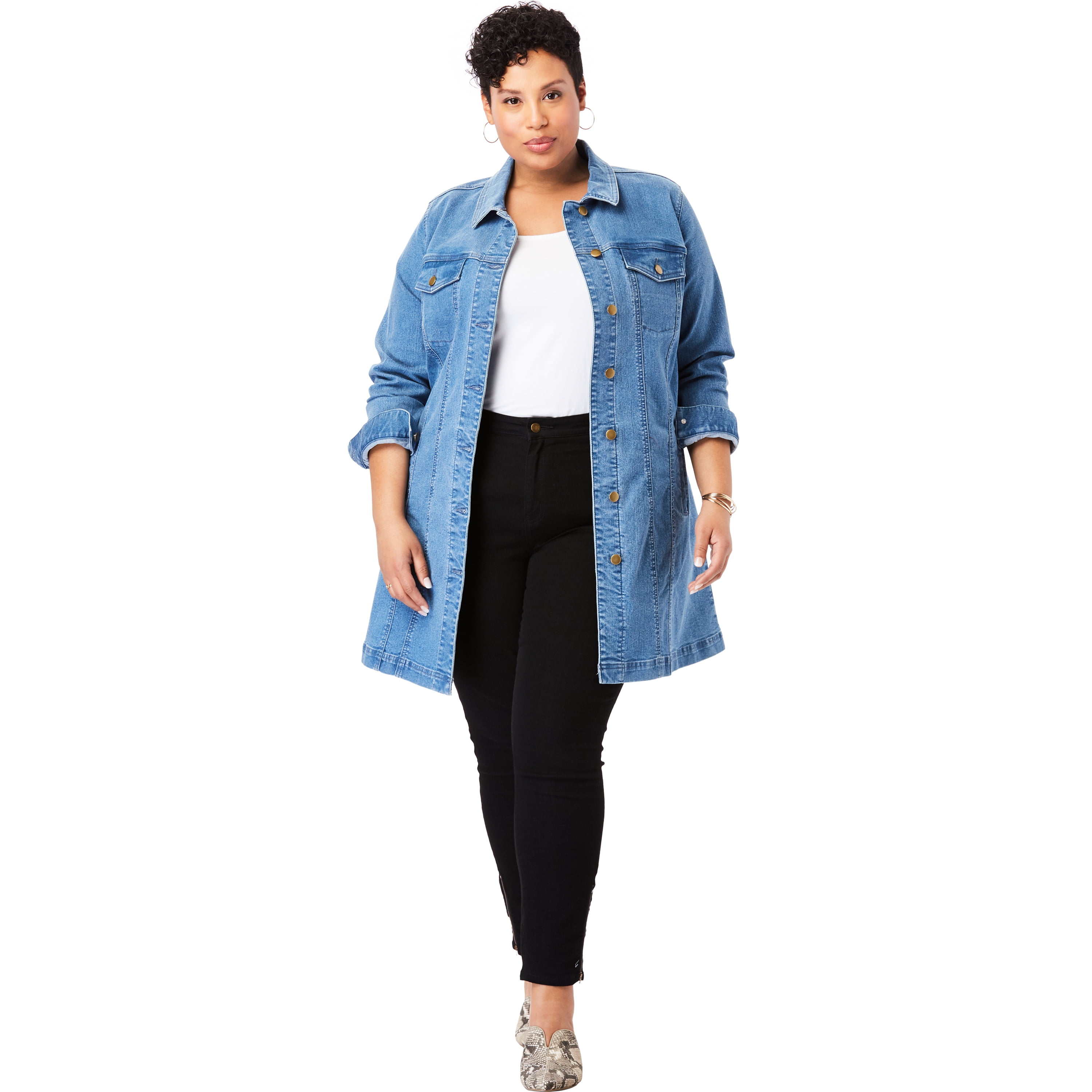 women's plus size long denim jacket