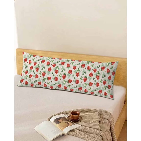 Strawberry Throw Pillow Cover, Rustic Rural Watercolor Red Fruit Rectangle Decorative Pillow Case Protector Soft Cushion Cover Lumbar Pillowcase for Couch Sofa Bedroom Car Chair Decor 20x54 Inch
