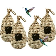 4 Pack Hand Woven Hummingbird House, 9 x 4 Inches Bird Hut and Hummingbird Houses Nest, Small Hanging Bird & Chickadee House for Finch & Canary in Outdoor