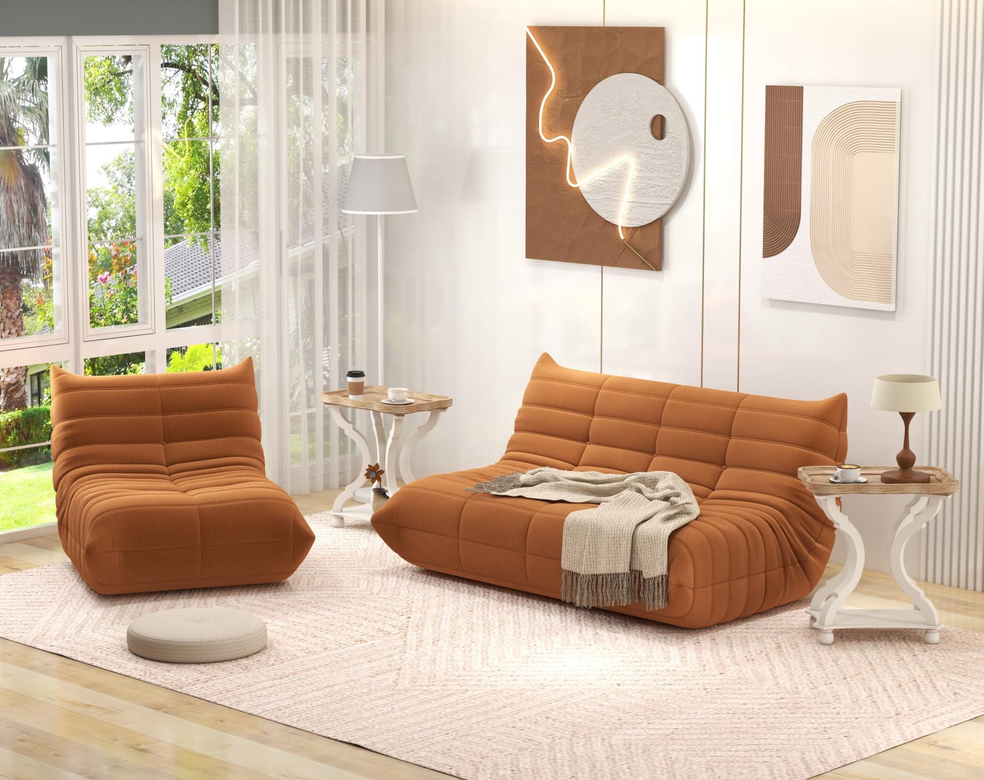 Kinsuite Bean Bag Chairs - Soft Memory Foam Bean Bag Sofa, Beanbag Chairs for Adults with Cat Ear Design, Lazy Sofa Big Bean Bag for Bedroom Living Room Balcony Salon Office, Brown
